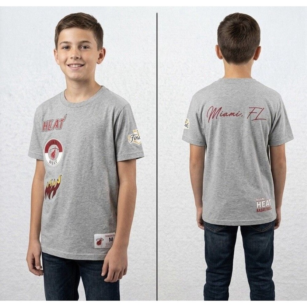 Mitchell & Ness Boys Miami Heat 2006 NBA Finals Gray Graphic T-Shirt M 10/12